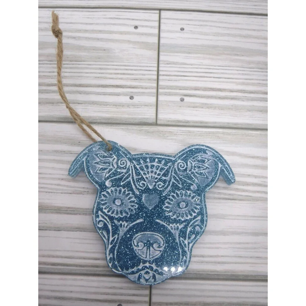 Ornament Pitbull Sugar Skull w/ Glitter